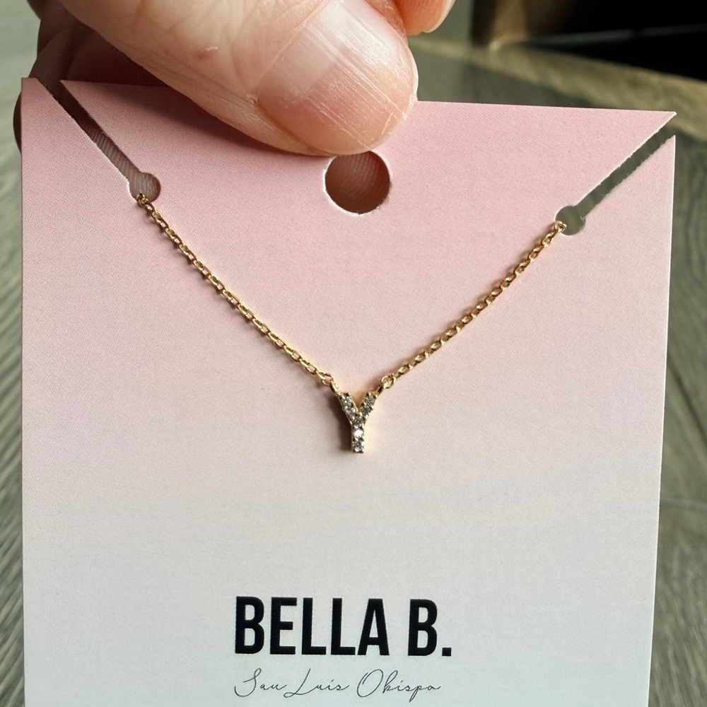 Rhinestone Gold Initial Charm Necklace "Y"